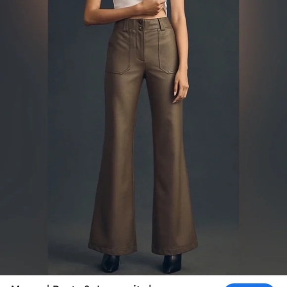 Anthropologie Maeve The Naomi Wide-Leg Flare Pants Faux Leather Edition - Picture 1 of 7